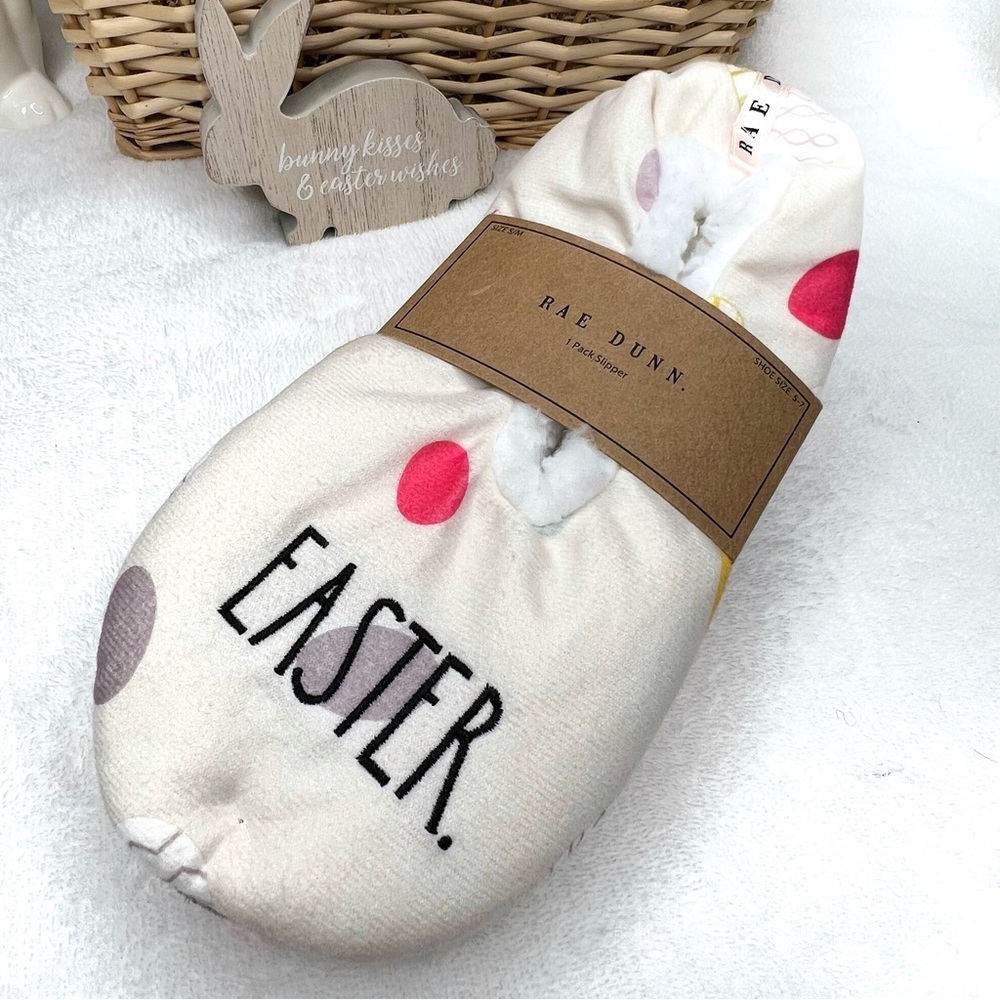 Rae Dunn NEW EASTER Egg Faux Sherpa Slippers Cream Small Medium S M 5 7 NWT
